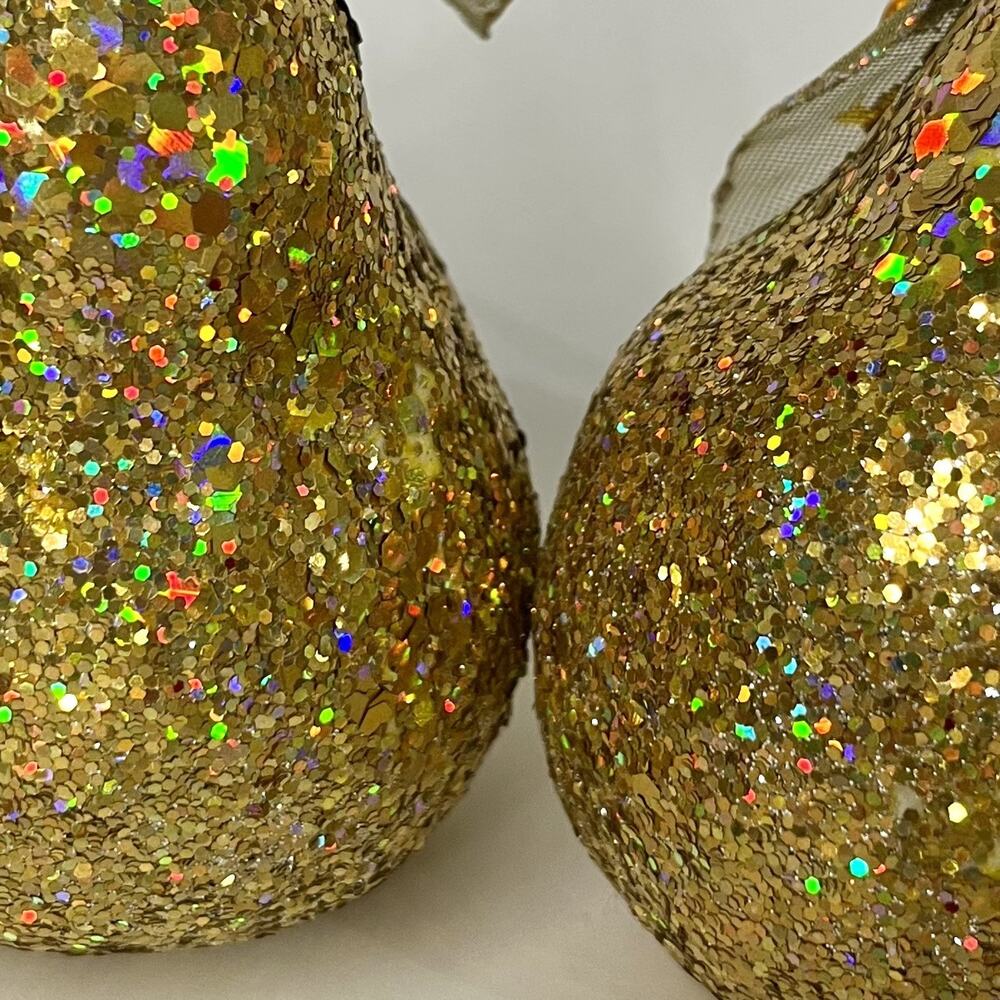 4 Sequin Gold Pear Faux Fruit Jewel Glitter Leaves Decorative Holiday Decor 5” - Picture 6 of 9